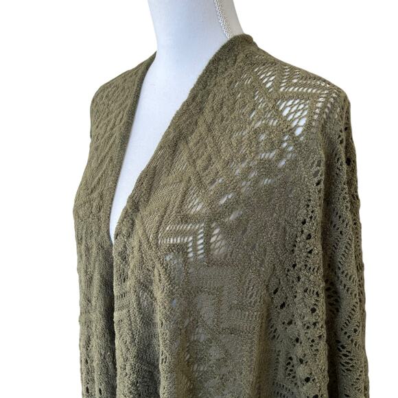 Torrid Shawl Ruana Women's One Size Plus 1X-4X Olive Green Pointelle Fringe - Picture 4 of 8